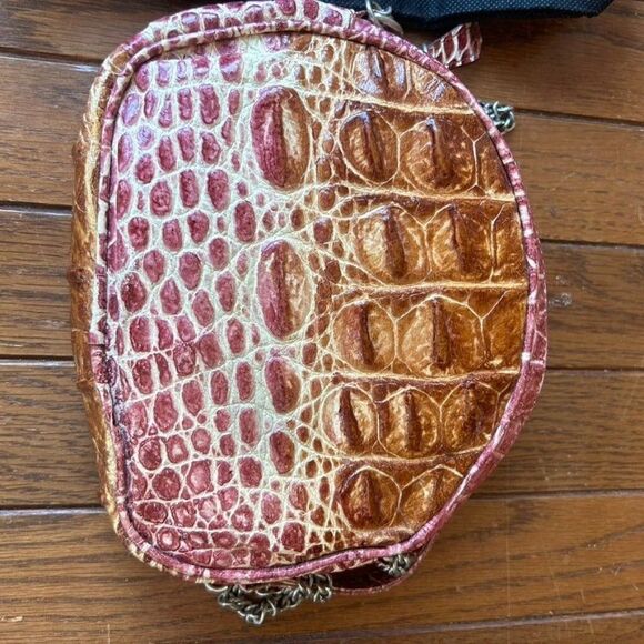 Veari Crocodile‎ Leather Chain Strap Bag Cross Body Purse Brown Pink W/ Dust Bag - Picture 16 of 16